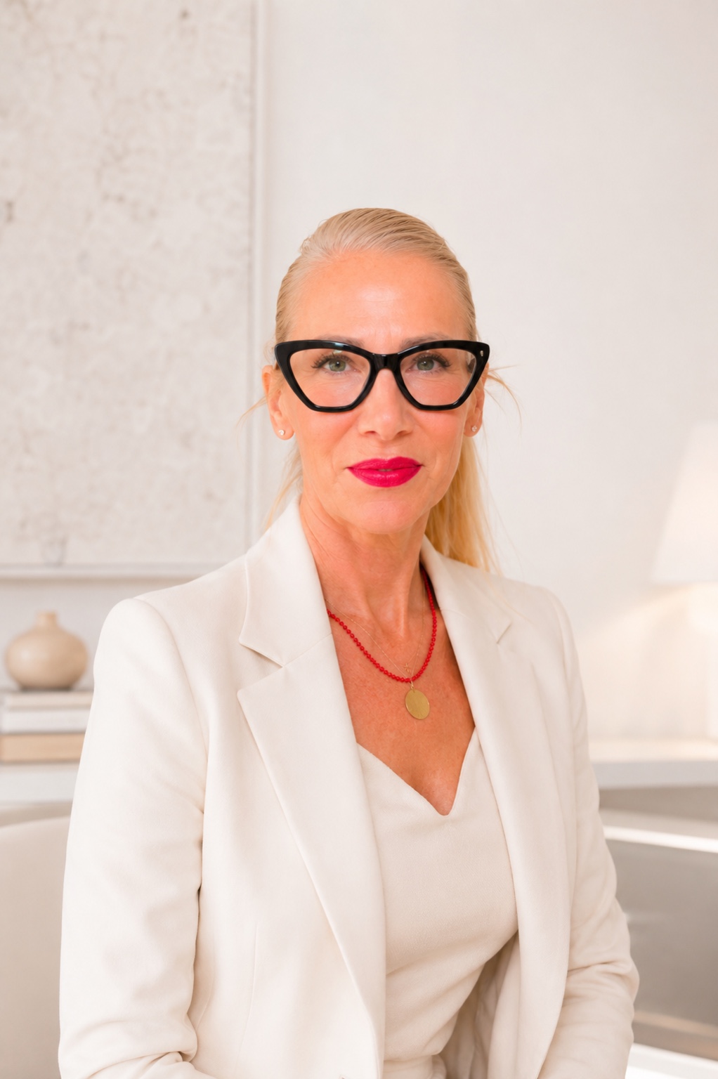 Porträt von Jelica Stanojlović, Executive Leadership Mentorin, Autorin und Gründerin von SHEJA. Die Aufnahme zeigt sie in einem hellen, eleganten Ambiente und symbolisiert Female Leadership, Executive Coaching, Persönlichkeitsentwicklung, Human Potential, bewusste Führung und moderne Zukunftsgestaltung.