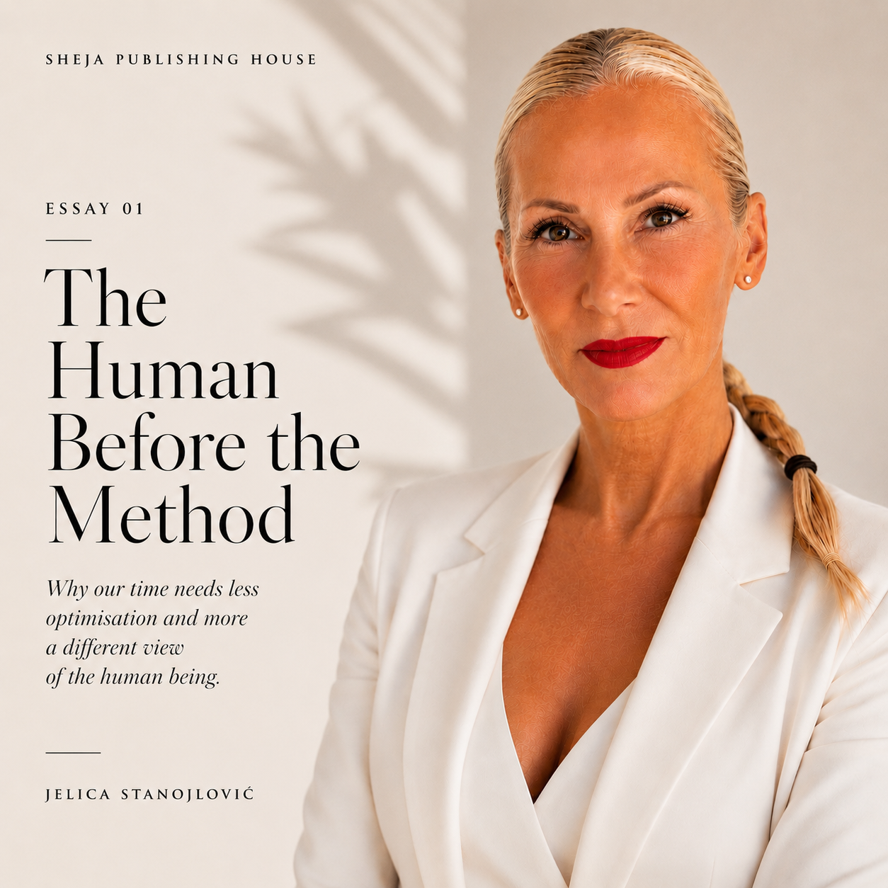 Portrait of Jelica Stanojlović at the conclusion of the essay “The Human Before the Method.” The image accompanies the final invitation to question one’s own reality and embrace a renewed way of seeing the human being.